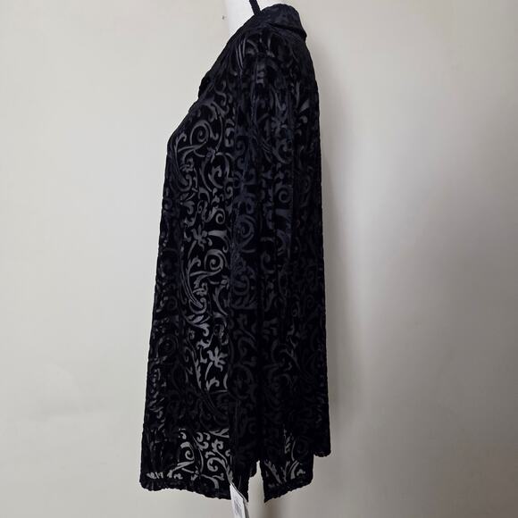 NWT Notations 1X Whimsygoth Witchy Velvet Burnout Tunic Long Sleeve Button Black - Picture 6 of 16